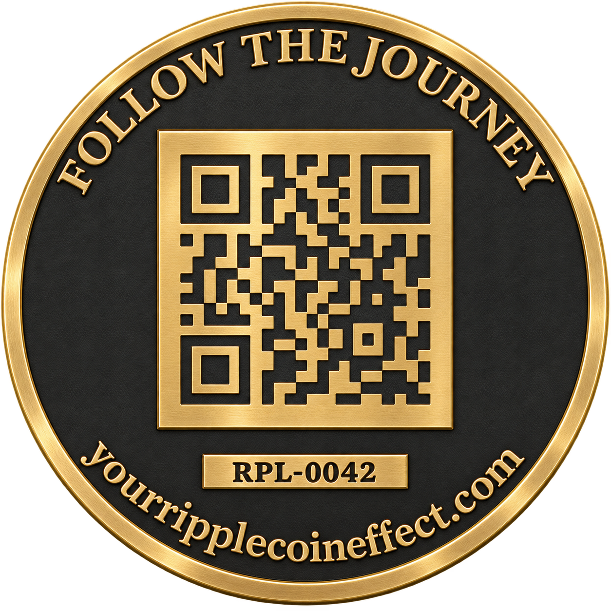 Coin back design with a decorative sample QR and sample number RPL-0042